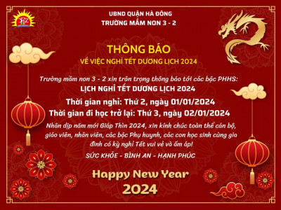 THÔNG BÁO LỊCH NGHỈ TẾT DƯƠNG LỊCH NĂM 2024