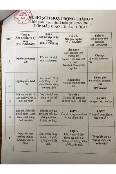 Kế hoạch hoạt động tháng 09/2025 - Khối MGL