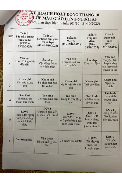 Kế hoạch hoạt động tháng 10/2025 - Khối MGL