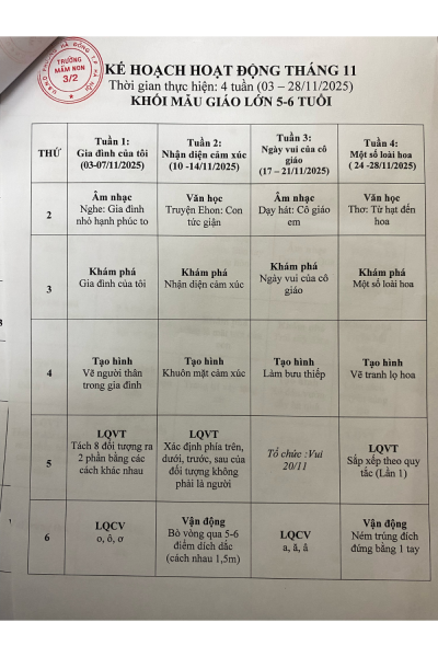 Kế hoạch hoạt động tháng 11/2025 - Khối MGL