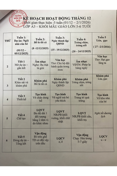 Kế hoạch hoạt động tháng 12/2025 - Khối MGL