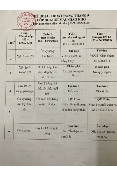 Kế hoạch hoạt động tháng 9/2025 - Khối MGN