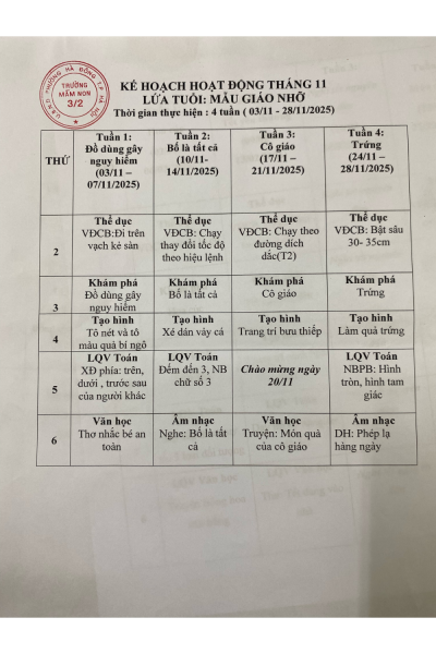 Kế hoạch hoạt động tháng 11/2025 - Khối MGN