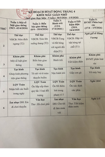Kế hoạch hoạt động Tháng 4/2026 - Khối MGN