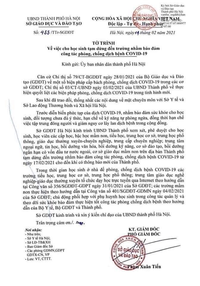 THÔNG BÁO: Cho trẻ nghỉ học nhằm bảo đảm công tác phòng, chống dịch bệnh COVID - 19.