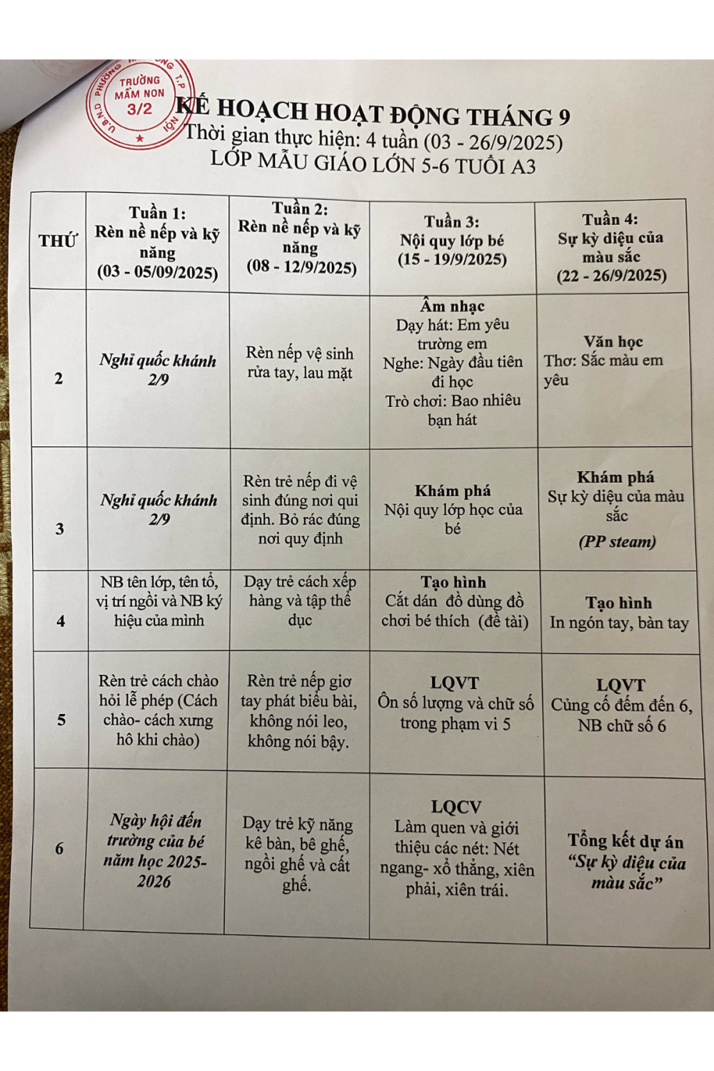 Kế hoạch hoạt động tháng 09/2025 - Khối MGL