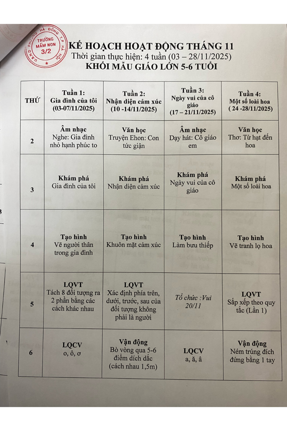 Kế hoạch hoạt động tháng 11/2025 - Khối MGL