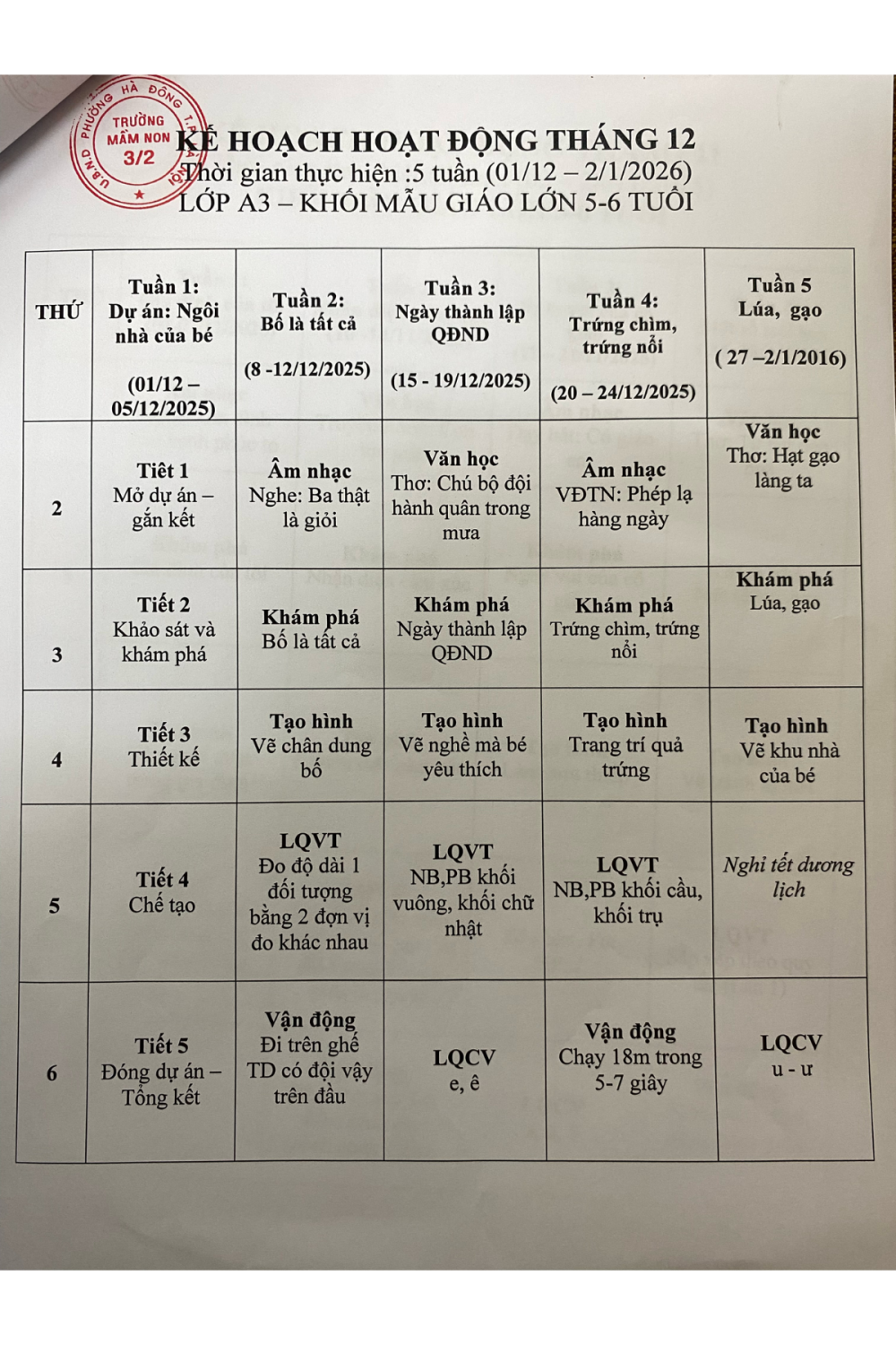 Kế hoạch hoạt động tháng 12/2025 - Khối MGL