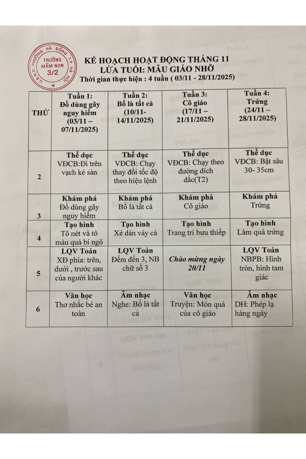 Kế hoạch hoạt động tháng 11/2025 - Khối MGN