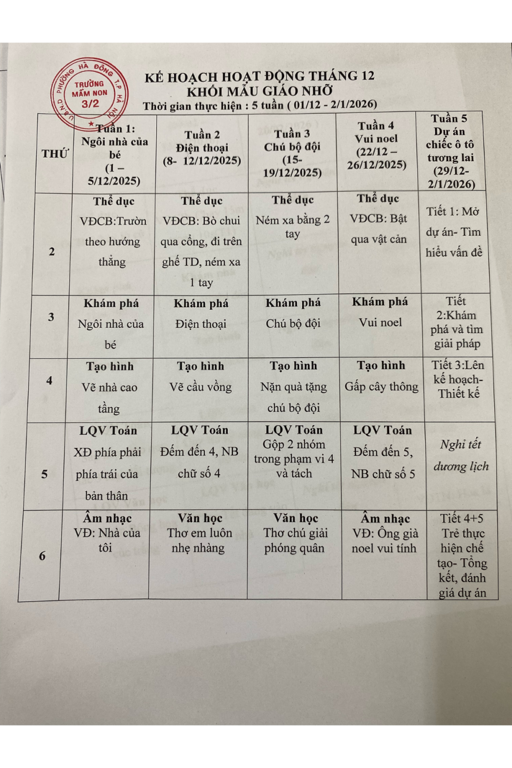 Kế hoạch hoạt động tháng 12/2025 - Khối MGN