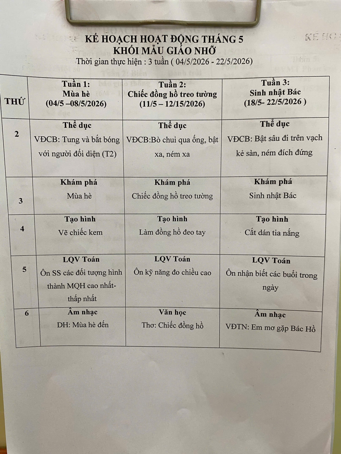 Kế hoạch hoạt động tháng 5/2026 - Khối MGN